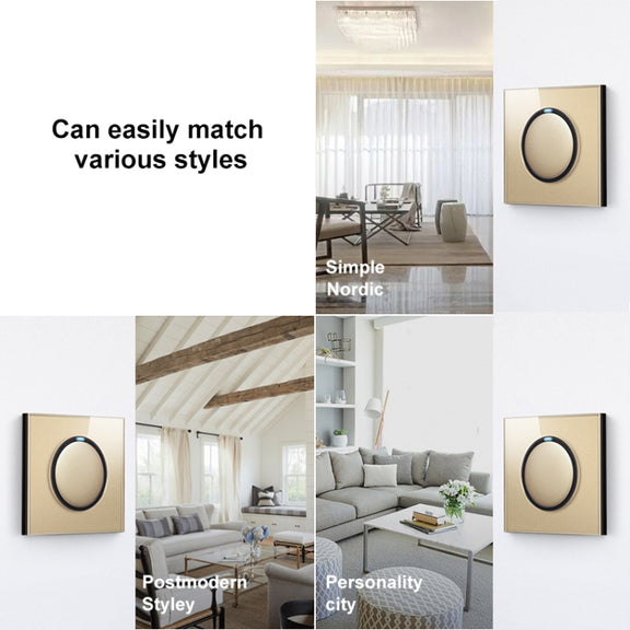 86mm Round LED Tempered Glass Switch Panel, Gold Round Glass, Style:Four Open Dual Control