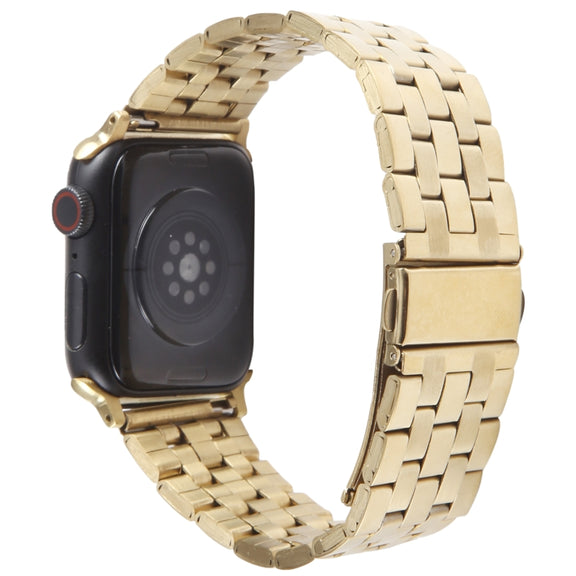 For Apple Watch SE 40mm 22mm Ultra-thin Five Beads Stainless Steel Watch Band(Gold)