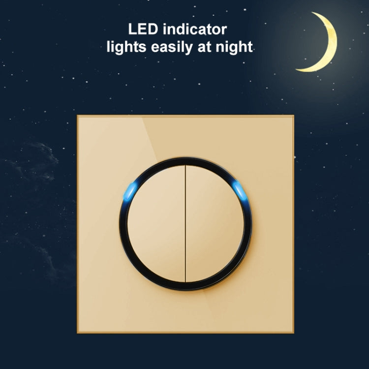 86mm Round LED Tempered Glass Switch Panel, Gold Round Glass, Style:Dual Computer Socket