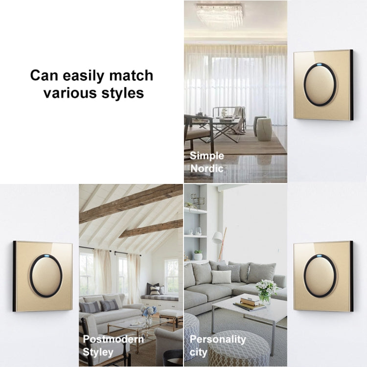 86mm Round LED Tempered Glass Switch Panel, Gold Round Glass, Style:Computer Socket