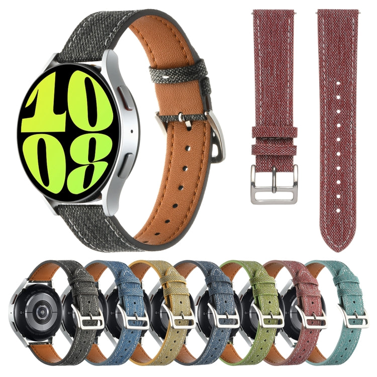20mm Universal Denim Leather Buckle Watch Band(Grass Green)