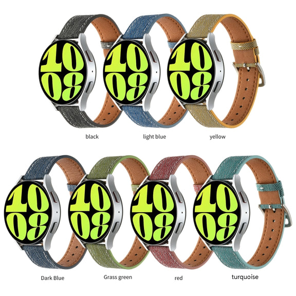 20mm Universal Denim Leather Buckle Watch Band(Grass Green)