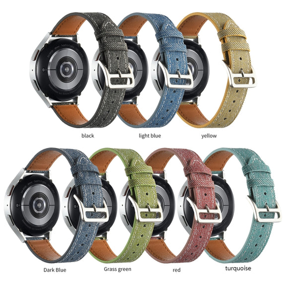 20mm Universal Denim Leather Buckle Watch Band(Grass Green)