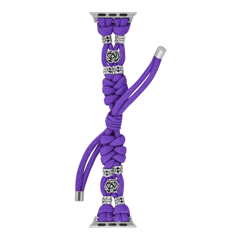 For Apple Watch Ultra 2 49mm Chrysanthemum Beads Paracord Braided Watch Band(Purple)
