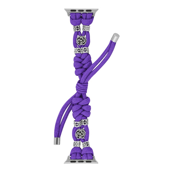 For Apple Watch Ultra 2 49mm Chrysanthemum Beads Paracord Braided Watch Band(Purple)