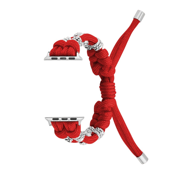 For Apple Watch Ultra 2 49mm Chrysanthemum Beads Paracord Braided Watch Band(Red)