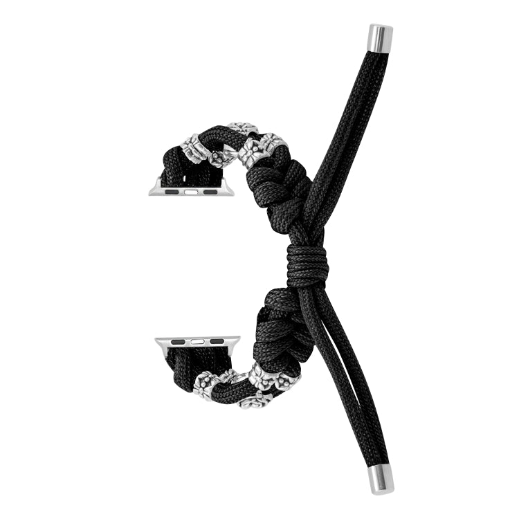 For Apple Watch Ultra 49mm Chrysanthemum Beads Paracord Braided Watch Band(Black)