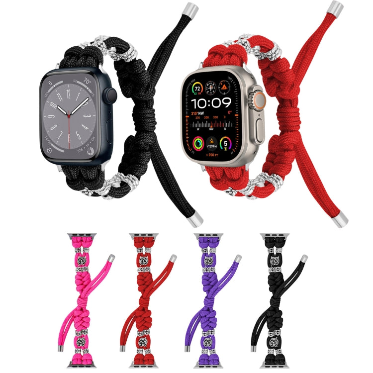 For Apple Watch Ultra 49mm Chrysanthemum Beads Paracord Braided Watch Band(Black)