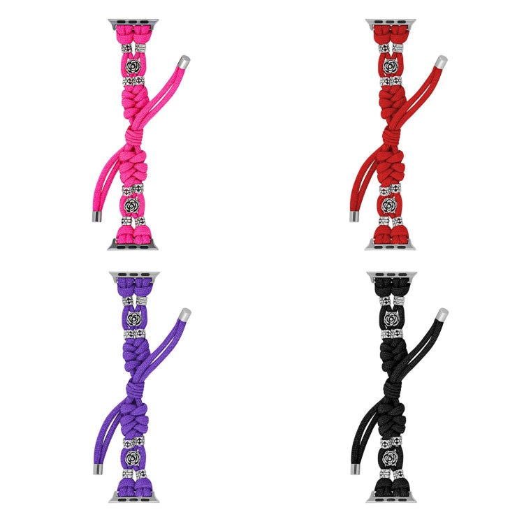 For Apple Watch Ultra 2 49mm Chrysanthemum Beads Paracord Braided Watch Band(Red)