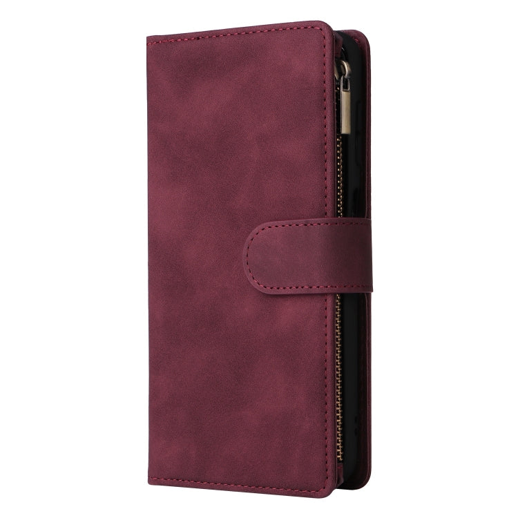 For Samsung Galaxy A55 5G Multifunctional Frosted Zipper Wallet Leather Phone Case(Wine Red)