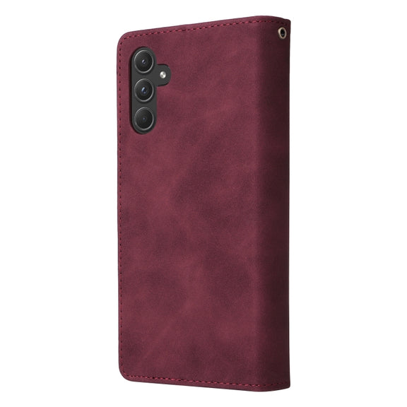For Samsung Galaxy A55 5G Multifunctional Frosted Zipper Wallet Leather Phone Case(Wine Red)