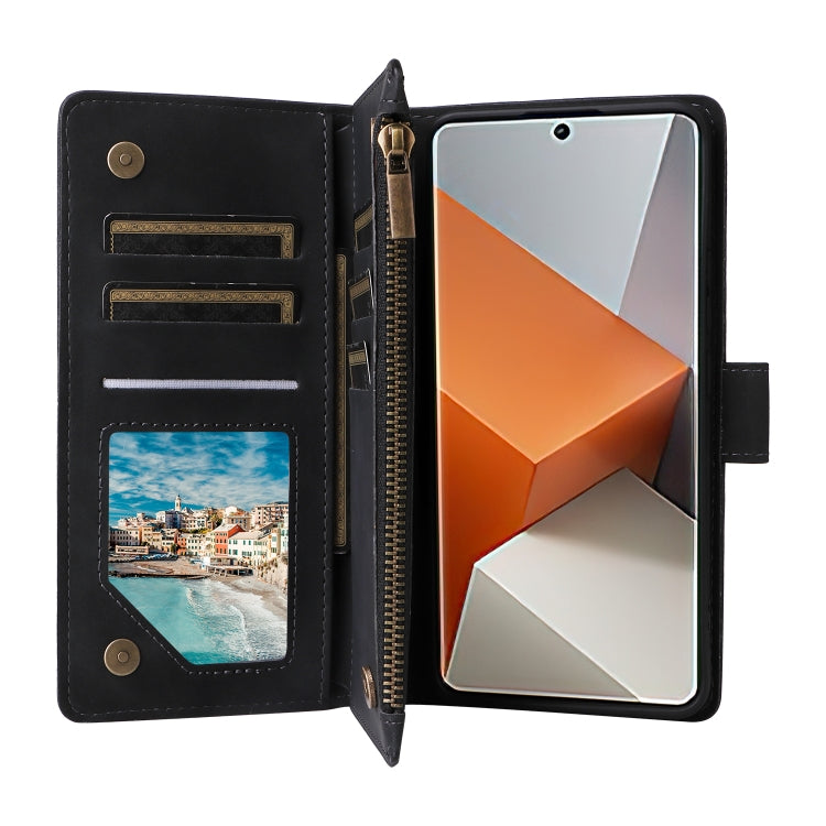 For Xiaomi Redmi Note 13 Pro+ Multifunctional Frosted Zipper Wallet Leather Phone Case(Black)