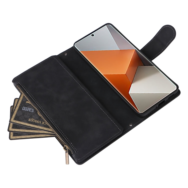 For Xiaomi Redmi Note 13 Pro+ Multifunctional Frosted Zipper Wallet Leather Phone Case(Black)