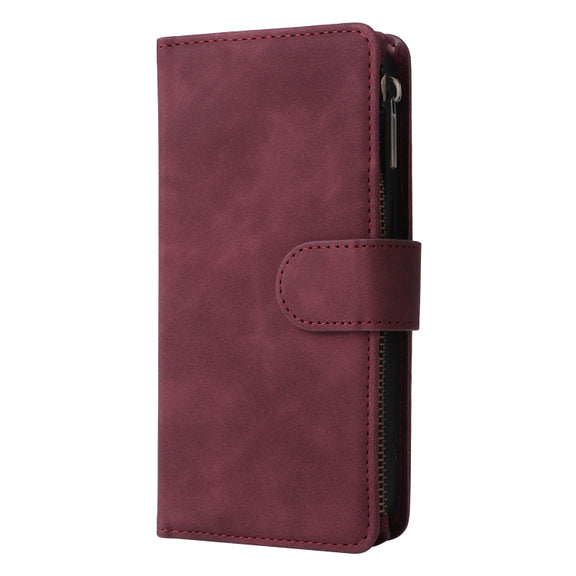 For Xiaomi Redmi Note 13 5G Multifunctional Frosted Zipper Wallet Leather Phone Case(Wine Red)
