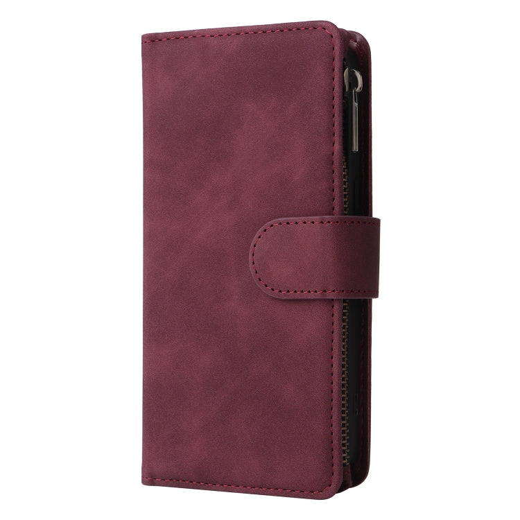 For Xiaomi Redmi Note 13 5G Multifunctional Frosted Zipper Wallet Leather Phone Case(Wine Red)