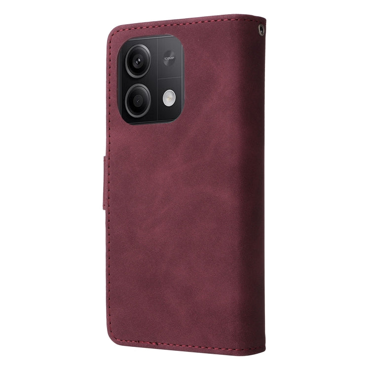 For Xiaomi Redmi Note 13 5G Multifunctional Frosted Zipper Wallet Leather Phone Case(Wine Red)