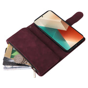 For Xiaomi Redmi Note 13 5G Multifunctional Frosted Zipper Wallet Leather Phone Case(Wine Red)