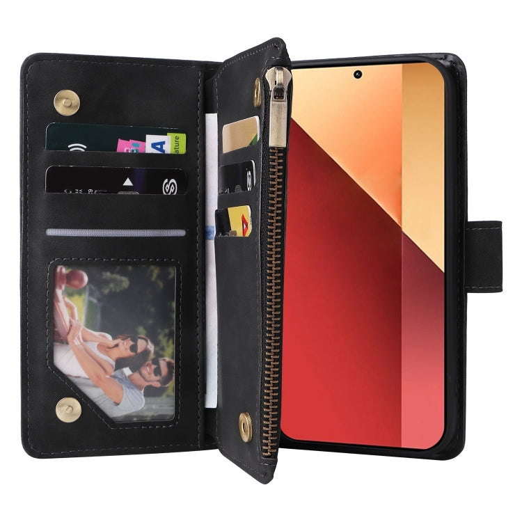 For Xiaomi Redmi Note 13 Pro 4G Multifunctional Frosted Zipper Wallet Leather Phone Case(Black)