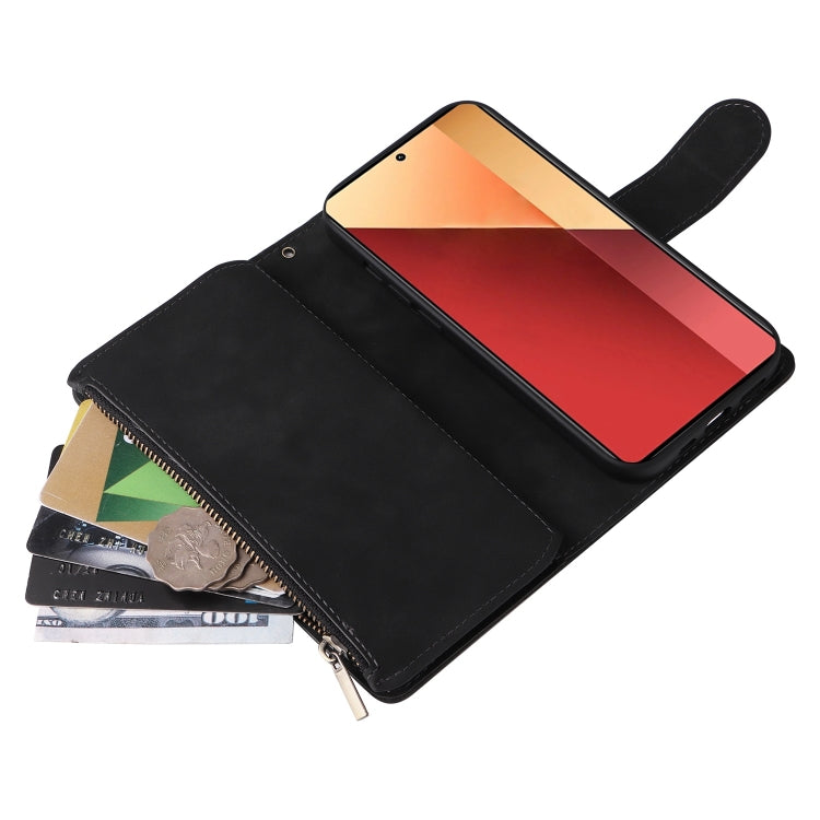 For Xiaomi Redmi Note 13 Pro 4G Multifunctional Frosted Zipper Wallet Leather Phone Case(Black)