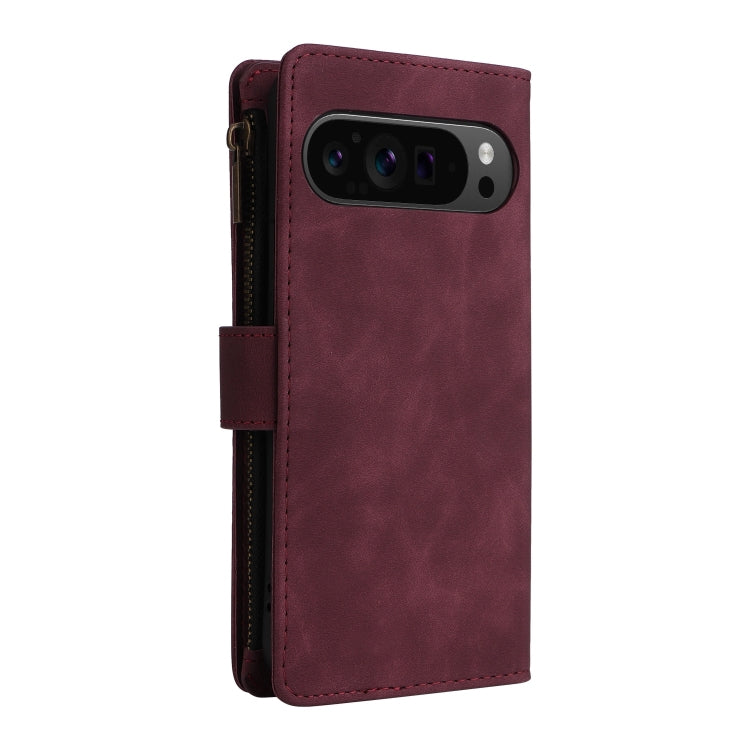 For Google Pixel 9 Pro Multifunctional Multi-Card Wallet Phone Leather Case(Wine Red)