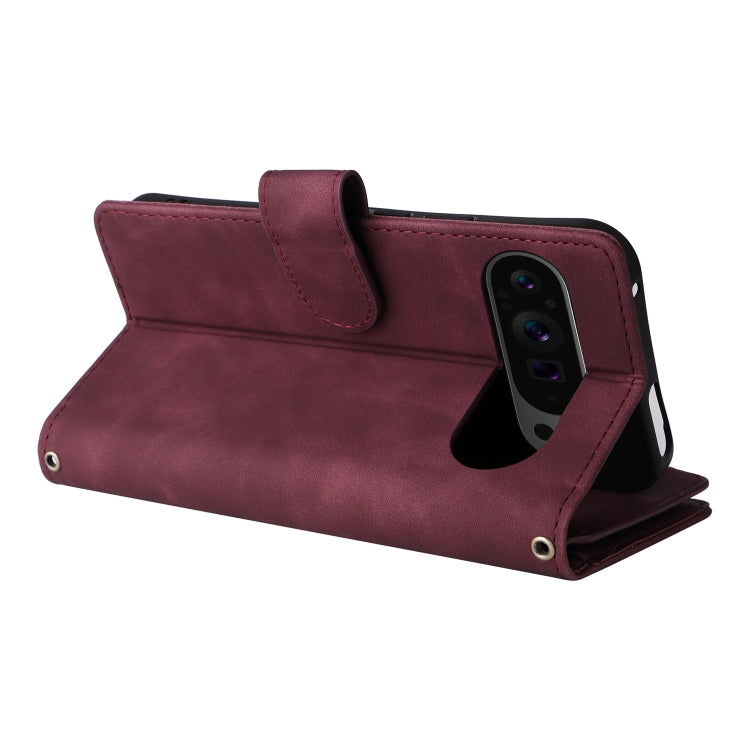 For Google Pixel 9 Pro Multifunctional Multi-Card Wallet Phone Leather Case(Wine Red)