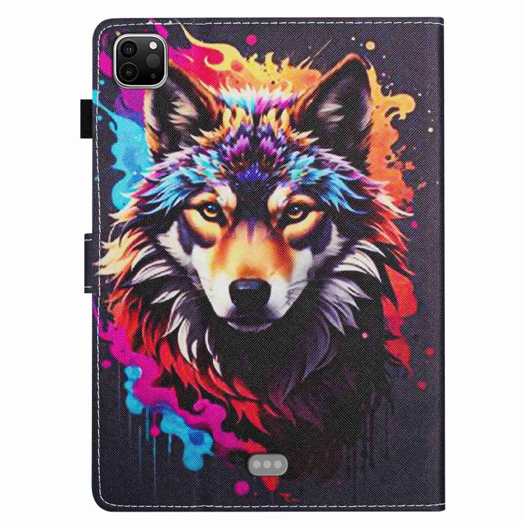 For iPad 11 Pro 2024 / 2020 / Air 4 10.9 Painted Pattern Stitching Smart Leather Tablet Case(Colorful Wolf)