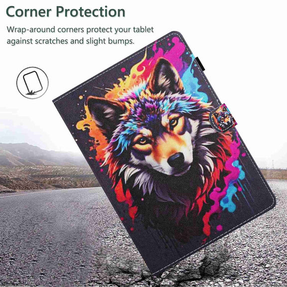 For iPad 11 Pro 2024 / 2020 / Air 4 10.9 Painted Pattern Stitching Smart Leather Tablet Case(Colorful Wolf)