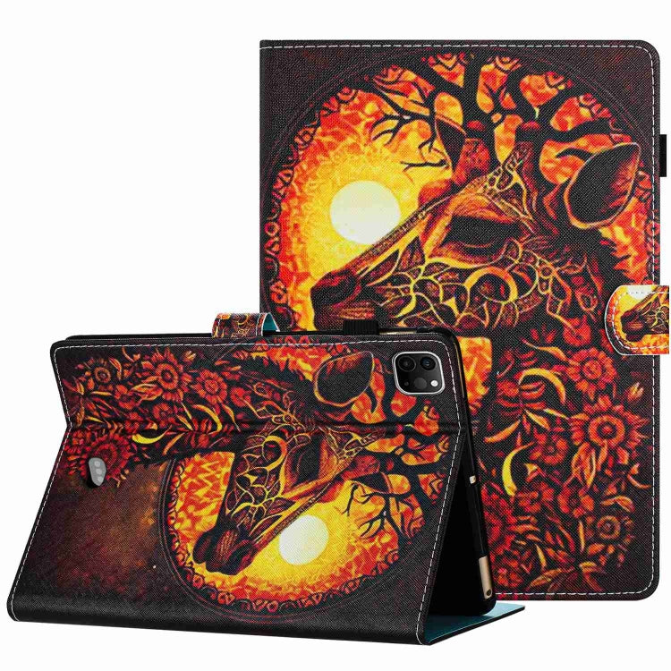 For iPad 11 Pro 2024 / 2020 / Air 4 10.9 Painted Pattern Stitching Smart Leather Tablet Case(Flower Deer)