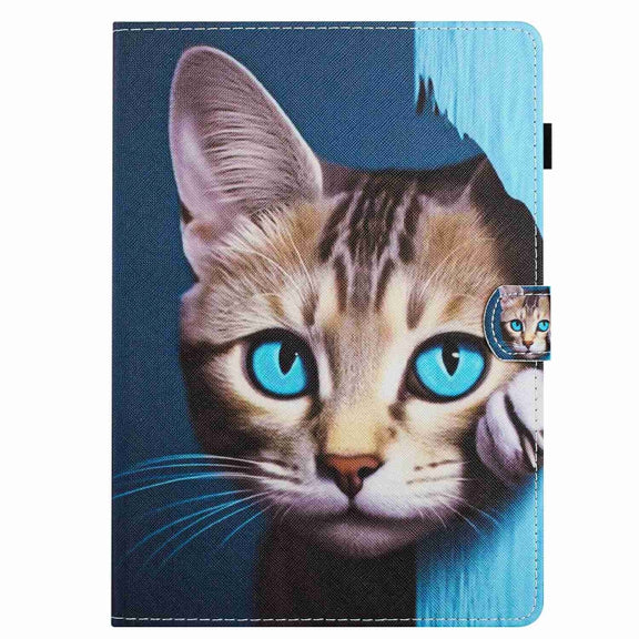 For iPad 11 Pro 2024 / 2020 / Air 4 10.9 Painted Pattern Stitching Smart Leather Tablet Case(Blue Cat)