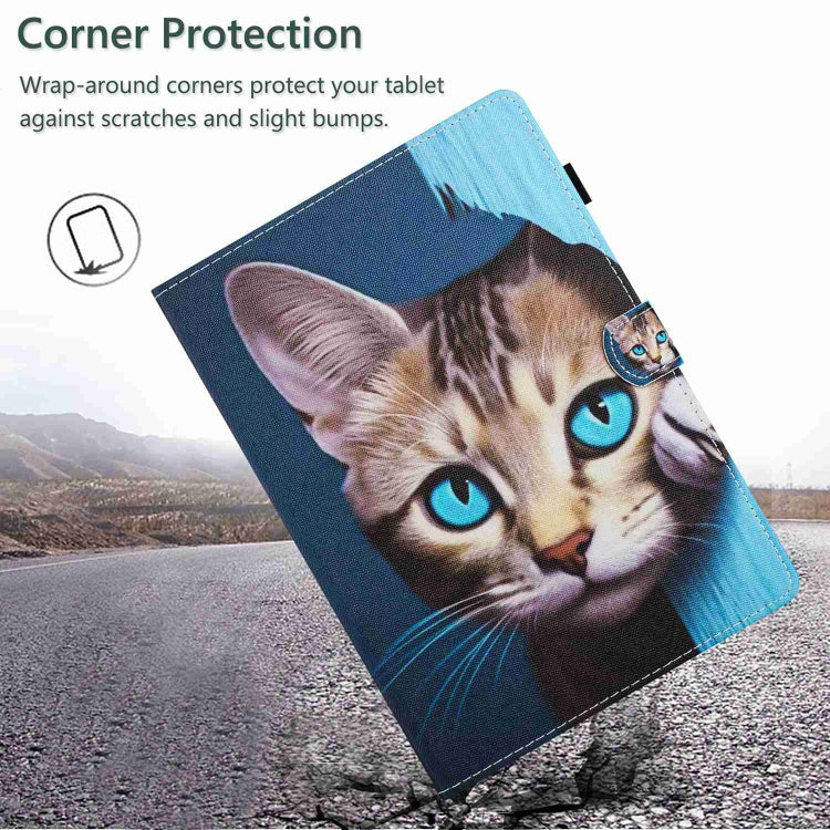 For iPad 11 Pro 2024 / 2020 / Air 4 10.9 Painted Pattern Stitching Smart Leather Tablet Case(Blue Cat)