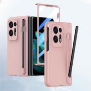 For OPPO Find N2 Integrated Skin Feel PC Phone Case with Pen / Pen Box(Pink)