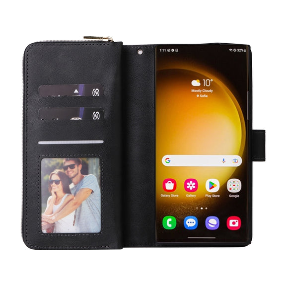 For Samsung Galaxy S24 Ultra 5G 9-Card Slots Zipper Wallet Bag Leather Phone Case(Black)