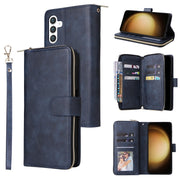 For Samsung Galaxy S24+ 5G 9-Card Slots Zipper Wallet Bag Leather Phone Case(Blue)