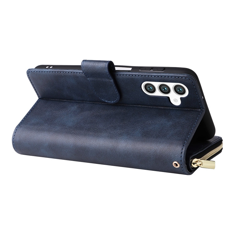For Samsung Galaxy S24+ 5G 9-Card Slots Zipper Wallet Bag Leather Phone Case(Blue)