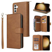 For Samsung Galaxy S24+ 5G 9-Card Slots Zipper Wallet Bag Leather Phone Case(Brown)