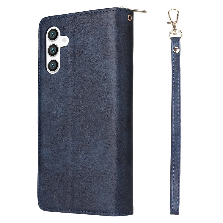 For Samsung Galaxy S24 5G 9-Card Slots Zipper Wallet Bag Leather Phone Case(Blue)
