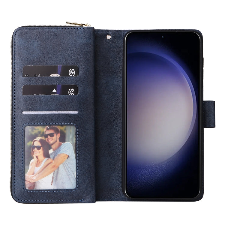 For Samsung Galaxy S24 5G 9-Card Slots Zipper Wallet Bag Leather Phone Case(Blue)