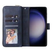 For Samsung Galaxy S24 5G 9-Card Slots Zipper Wallet Bag Leather Phone Case(Blue)