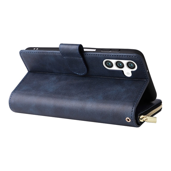 For Samsung Galaxy S24 5G 9-Card Slots Zipper Wallet Bag Leather Phone Case(Blue)