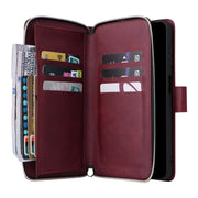 For Samsung Galaxy S24 FE 5G 9-Card Slots Zipper Wallet Bag Leather Phone Case(Wine Red)