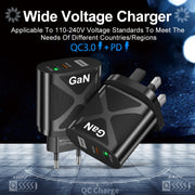 65W Gallium Nitride GaN389 USB + Type-C Fast Charging Charger, Plug Type:EU Plug(Black)