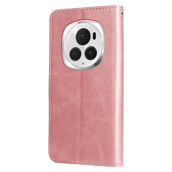 For Honor Magic6 Pro Fashion Calf Texture Zipper Leather Phone Case(Rose Gold)