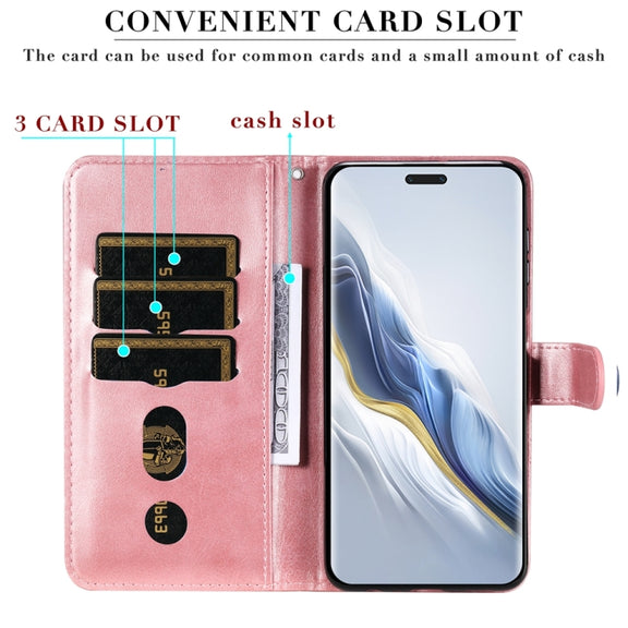 For Honor Magic6 Pro Fashion Calf Texture Zipper Leather Phone Case(Rose Gold)