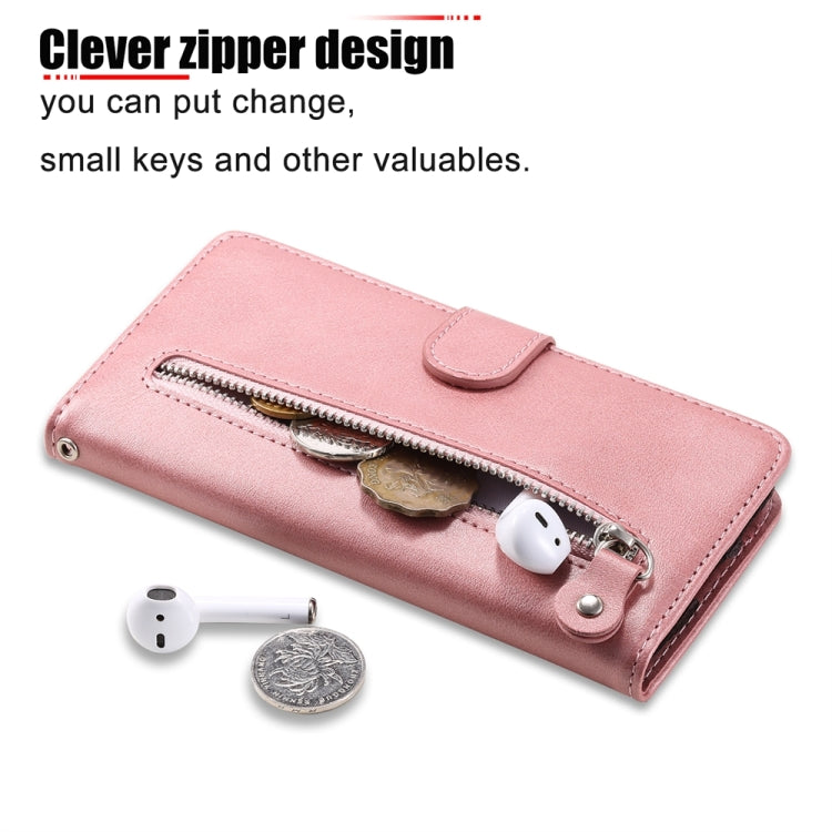 For Honor Magic6 Pro Fashion Calf Texture Zipper Leather Phone Case(Rose Gold)