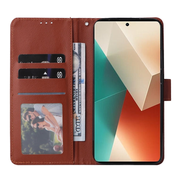 For Xiaomi Redmi Note 13 5G Multifunctional Horizontal Flip Leather Phone Case with Three Card Slot(Brown)