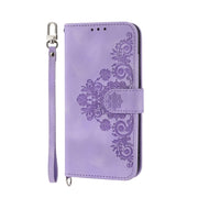 For Google Pixel 9 Skin-feel Flowers Embossed Wallet Leather Phone Case(Purple)