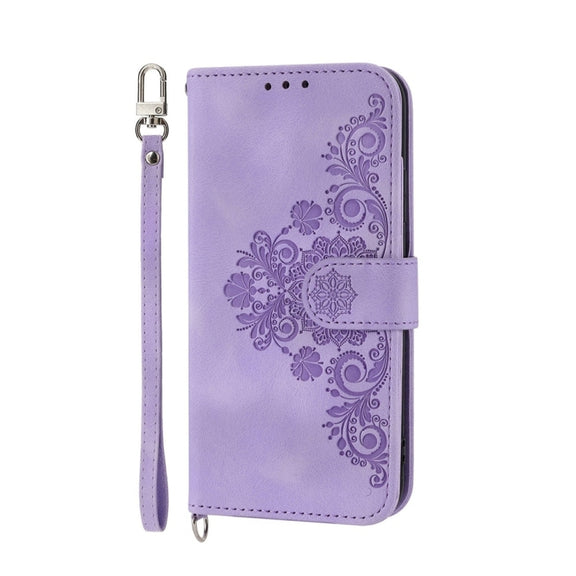 For Google Pixel 9 Skin-feel Flowers Embossed Wallet Leather Phone Case(Purple)