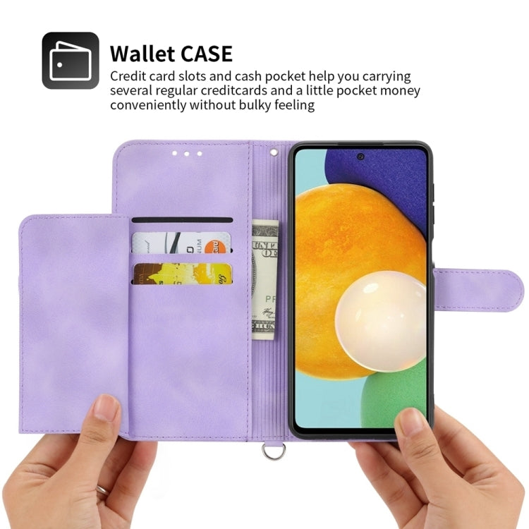 For Google Pixel 9 Skin-feel Flowers Embossed Wallet Leather Phone Case(Purple)