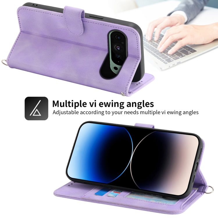 For Google Pixel 9 Skin-feel Flowers Embossed Wallet Leather Phone Case(Purple)