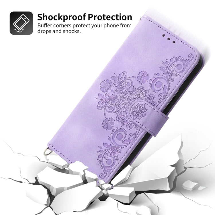 For Google Pixel 9 Skin-feel Flowers Embossed Wallet Leather Phone Case(Purple)